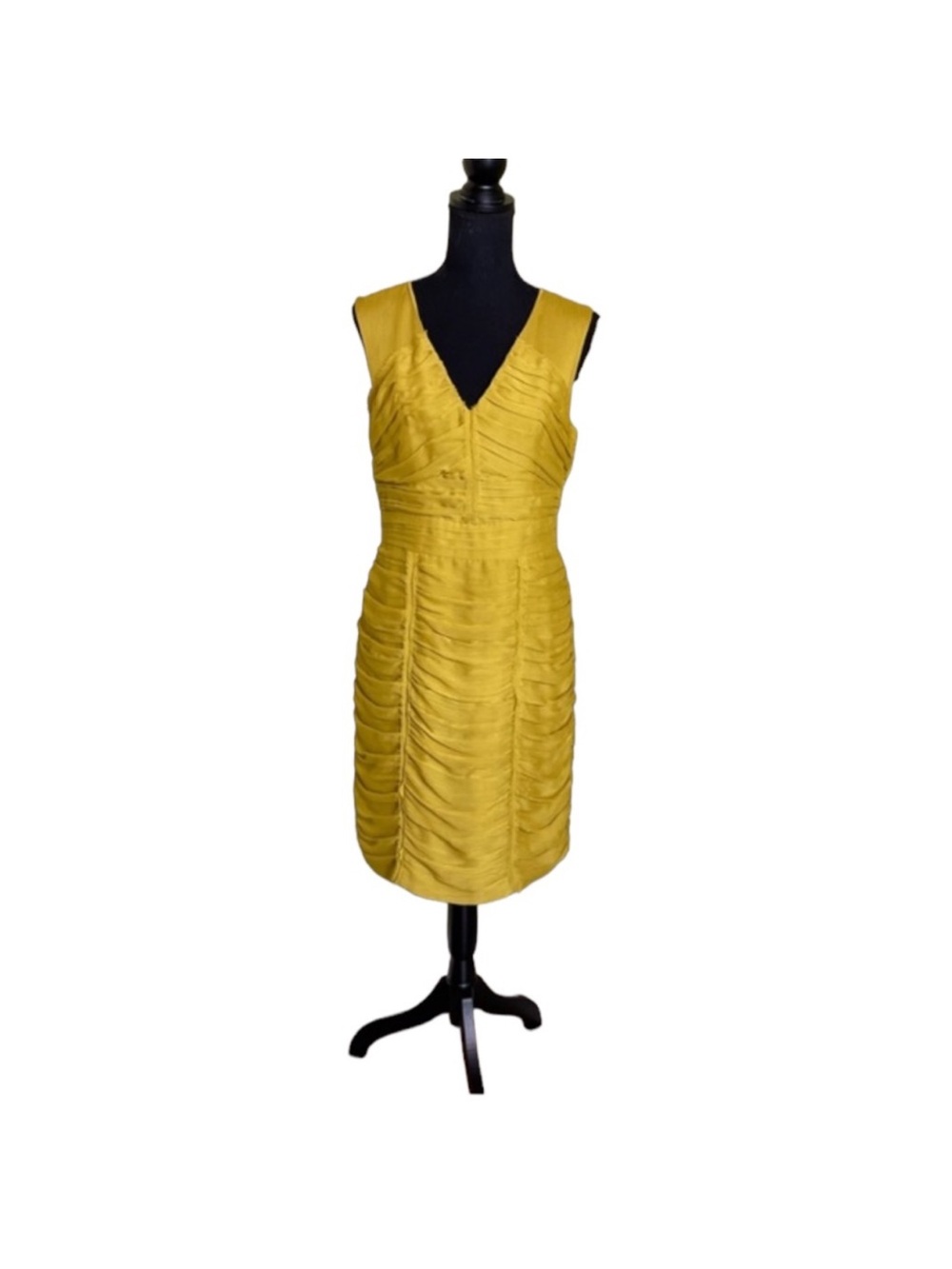 Banana Republic Mustard Ruched V-Neck Knee Length Dress